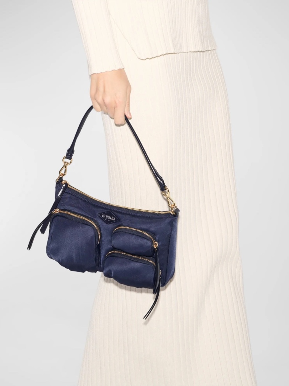 MZ WALLACE Chelsea Petite Nylon Shoulder Bag in Navy - Picture 4 of 12